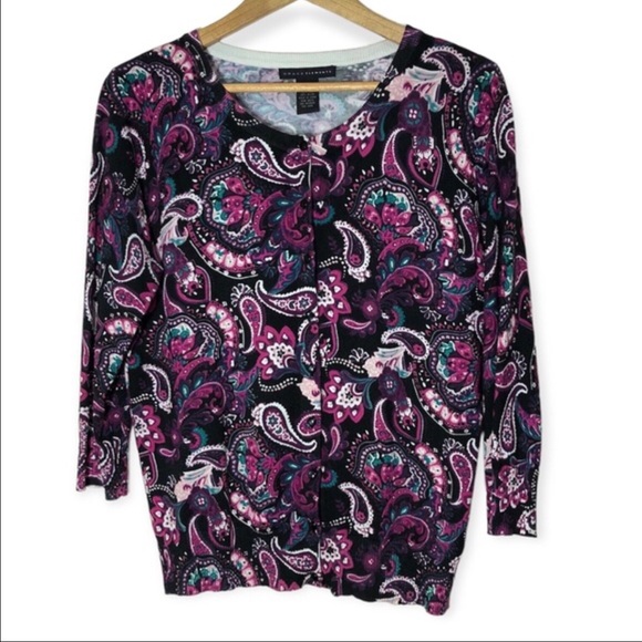 Grace Elements Silk Blend Cardigan Sweater Paisley Womens Lg - Picture 5 of 5